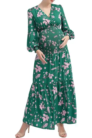 Kimi and Kai Caroline Bloused Sleeve Smocked Maternity Maxi Dress in at Nordstrom, Size Small