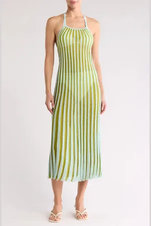 Solid The Kaylee Rib Cover-Up Dress in Sky /Chartreuse Stripe at Nordstrom, Size X-Large