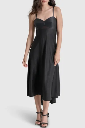 DKNY Satin & Faux Leather Sleeveless Maxi Dress in at Nordstrom, Size 6