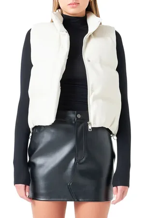 Grey Lab Faux Leather Crop Puffer Vest in at Nordstrom, Size Small