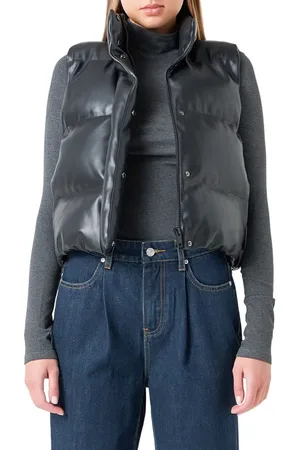 Grey Lab Faux Leather Crop Puffer Vest in at Nordstrom, Size Large
