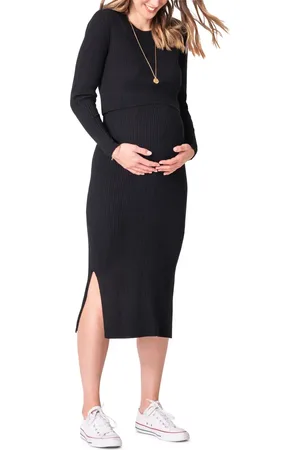 Séraphine Long Sleeve Rib Maternity/Nursing Midi Dress in at Nordstrom, Size 6