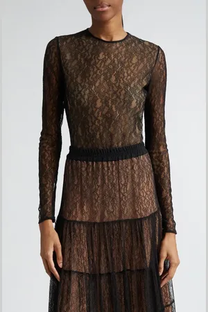 Michael Kors Long Sleeve Chantilly Lace Bodysuit in at Nordstrom, Size Small