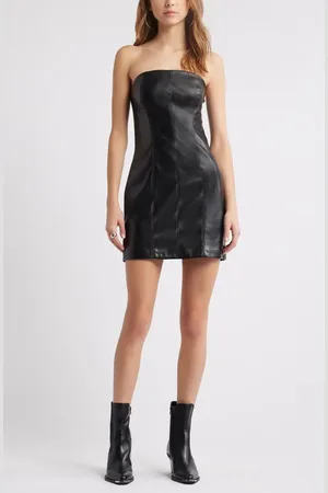Open Edit Strapless Faux Leather Minidress in at Nordstrom, Size Xx-Small