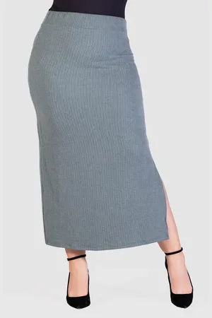 24Seven Comfort Apparel Rib Midi Skirt in at Nordstrom, Size 2X