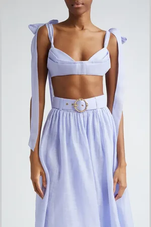 ZIMMERMANN Tie Strap Linen & Silk Bustier Top in at Nordstrom, Size 0P