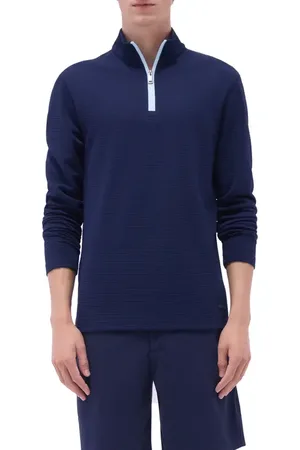 Bugatchi Waffle Knit Quarter Zip Performance Pullover in at Nordstrom, Size Large