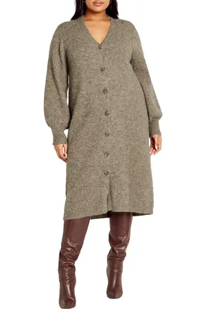 City Chic Eleni Button Front Long Sleeve Sweater Dress in at Nordstrom