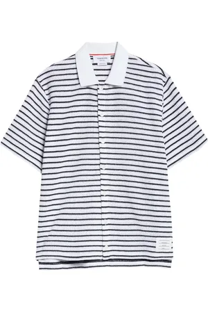 Thom Browne Stripe Short Sleeve Cotton Knit Button-Up Shirt in at Nordstrom, Size 4