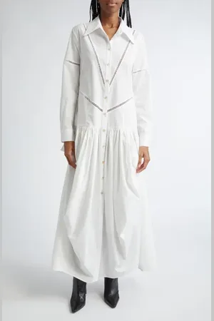 Diotima Ritual Draped Long Sleeve Cotton Poplin Shirtdress in at Nordstrom, Size 4