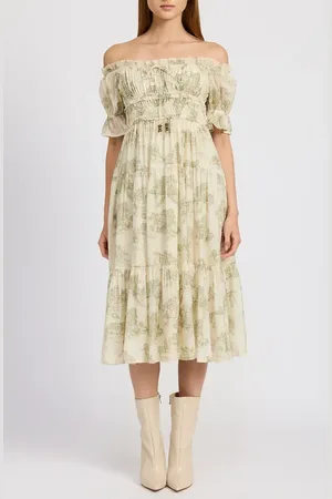 En Saison Leighton Toile Print Off the Shoulder Midi Dress in at Nordstrom, Size X-Small