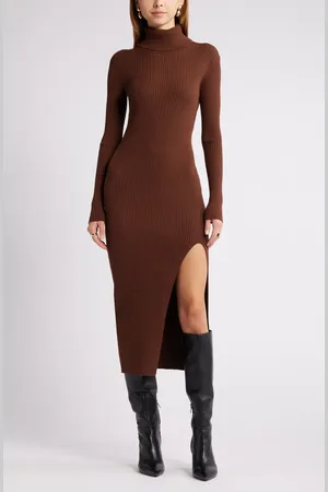 Open Edit Rib Long Sleeve Turtleneck Sweater Dress in at Nordstrom, Size X-Small