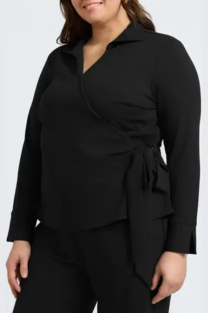 Foxcroft Rosie Wrap Crepe Top in at Nordstrom, Size 2X