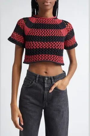 Diotima Rae Stripe Open Stitch Crop Sweater in at Nordstrom, Size 2