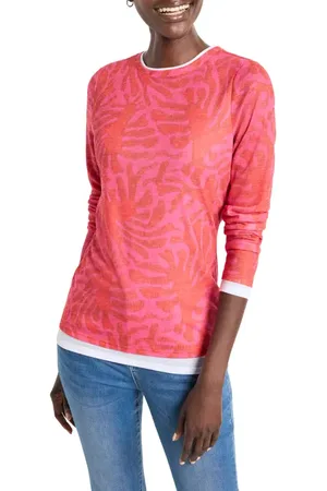 NZT by NIC+ZOE Abstract Leaf Print Double Layer Long Sleeve T-Shirt in at Nordstrom, Size Medium