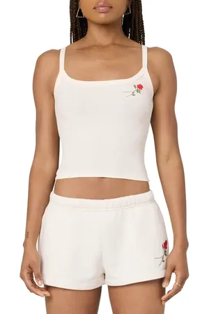 Florence By Mills Couch Date Rose Embroidered Crop Rib Tank in at Nordstrom, Size Large