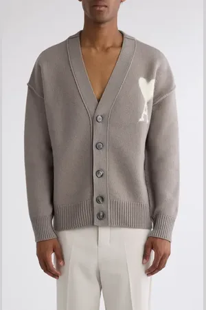 Ami Ami De Coeur Intarsia Merino Wool Cardigan in at Nordstrom, Size Large