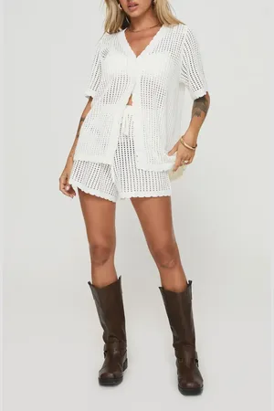 Princess Polly Beach Day Open Stitch Cotton Blend Cardigan & Shorts Set in at Nordstrom, Size 0