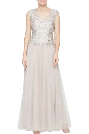 Alex Evenings Embroidered Cap Sleeve Mock Evening Dress in at Nordstrom, Size 16P