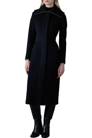 Mackage Clarice Leather Trim Wool Coat in at Nordstrom, Size Large