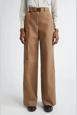 Max Mara Murge Belted Cotton & Linen Drill Wide Leg Trousers in at Nordstrom, Size 4
