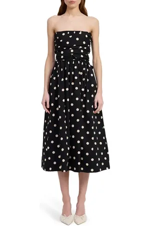 En Saison Josephine Polka Dot Strapless Cotton Midi Sundress in at Nordstrom, Size Large