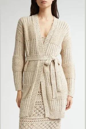 ELEVENTY Sequin Cotton Blend Belted Cardigan in at Nordstrom, Size X-Small