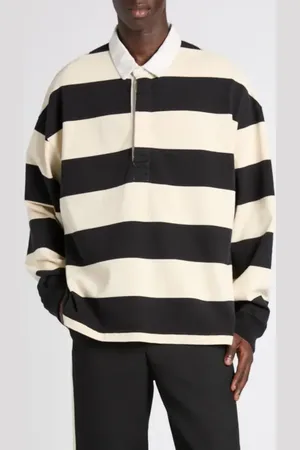 Alexander McQueen Embroidered Skull Stripe Oversize Cotton Rugby Polo in at Nordstrom, Size Xx-Large