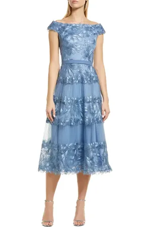 Tadashi Shoji Embroidered Off the Shoulder Midi Dress in at Nordstrom, Size 14