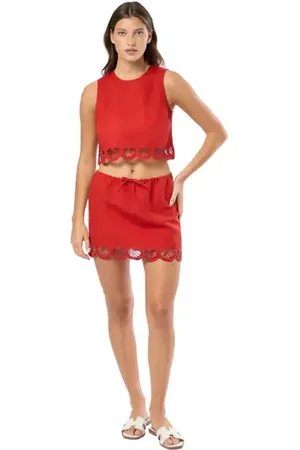 ONIA Air Linen Scallop Mini Skirt in at Nordstrom, Size Large