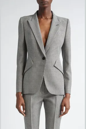 Alexander McQueen Houndstooth Check Wool Blazer in at Nordstrom, Size 2 Us