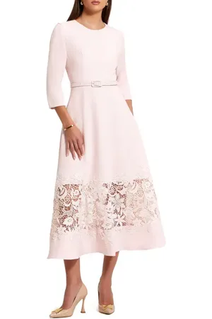 Mac Duggal Crepe Boat Neck Midi Dress With Applique Cut Out in at Nordstrom, Size Small