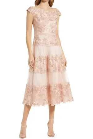Tadashi Shoji Embroidered Off the Shoulder Midi Dress in at Nordstrom, Size 8