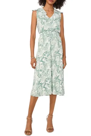 Vince Camuto Floral Print Ruffle Smocked Waist Midi Dress in at Nordstrom, Size Large
