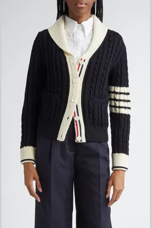 Thom Browne 4-Bar Cable Knit Virgin Wool Shawl Cardigan in at Nordstrom, Size 0 Us