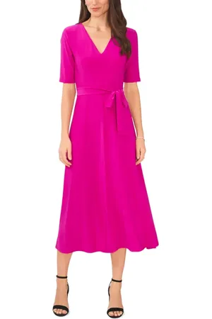 Chaussmoi V-Neck Belted Midi Dress in at Nordstrom, Size Small