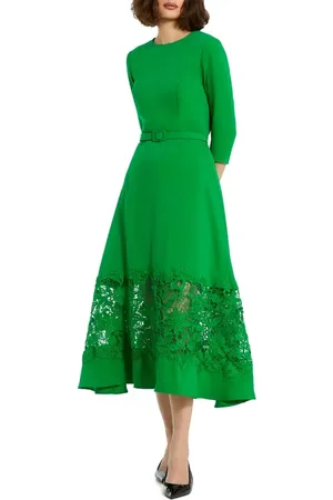 Mac Duggal Crepe Boat Neck Midi Dress With Applique Cut Out in at Nordstrom, Size Large