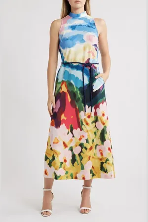 Anne Klein Print Tie Waist Sleeveless Maxi Dress in at Nordstrom, Size X-Small