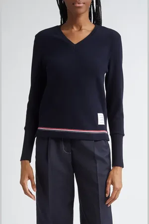 Thom Browne Tricolor Trim V-Neck Sweater in at Nordstrom, Size 4 Us