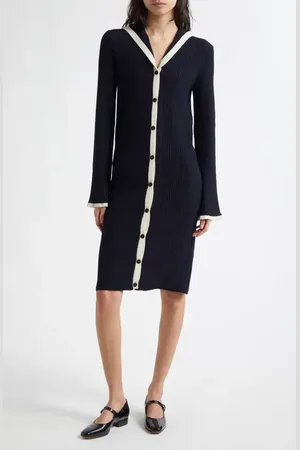 EENK Sailor Collar Long Sleeve Button-Up Sweater Dress in at Nordstrom, Size Medium