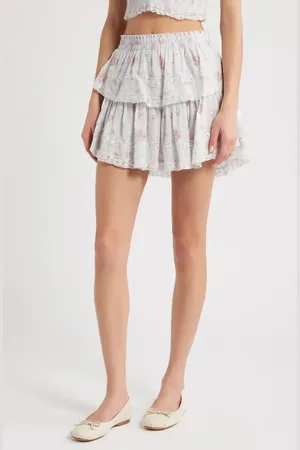 LOVESHACKFANCY Floral Tiered Cotton Miniskirt in at Nordstrom, Size Small