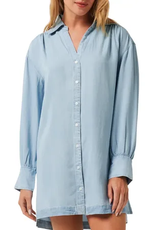 Travis Mathew Long Sleeve Chambray Mini Shirtdress in at Nordstrom, Size Medium
