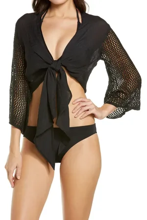 Delan Open Stitch Accent Tie Front Cover-Up Top in at Nordstrom, Size Small