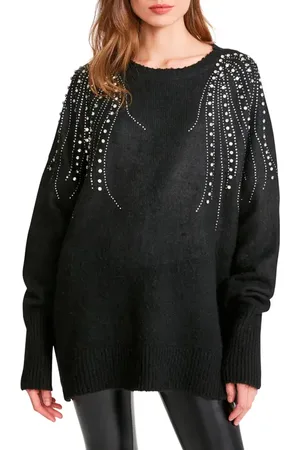 Steve Madden Drip Too Hard Embellished Oversize Sweater in at Nordstrom, Size Small