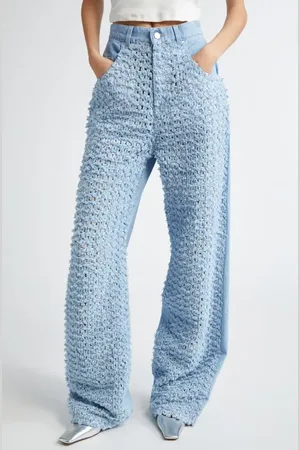 Stella McCartney Boucl?? Effect Denim Wide Leg Jeans in at Nordstrom, Size 29