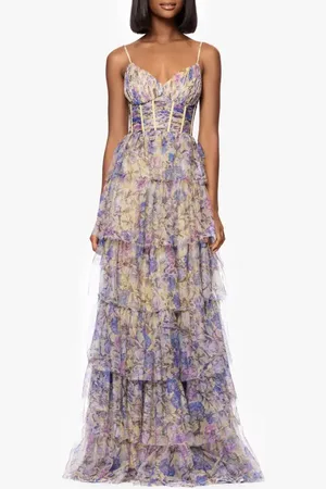 Blondie Nites Floral Print Tiered Ruffle Gown in at Nordstrom, Size 3
