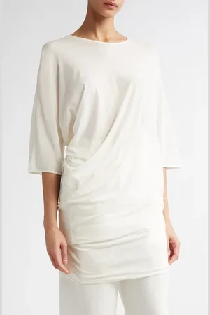 Fforme Margia Fitted Draped Stretch Silk T-Shirt in at Nordstrom, Size Small