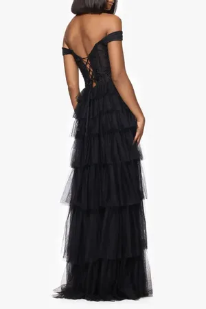 Blondie Nites Tiered Ruffle Off the Shoulder Corset Gown in at Nordstrom, Size 0