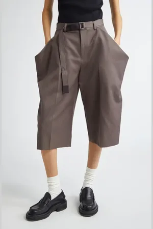 SACAI Pinstripe Belted Wool Doeskin Crop Pants in at Nordstrom, Size 1