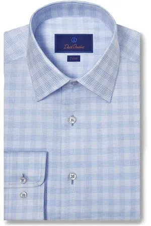 David Donahue Trim Fit Twill Check Dress Shirt in at Nordstrom, Size 17 - 36
